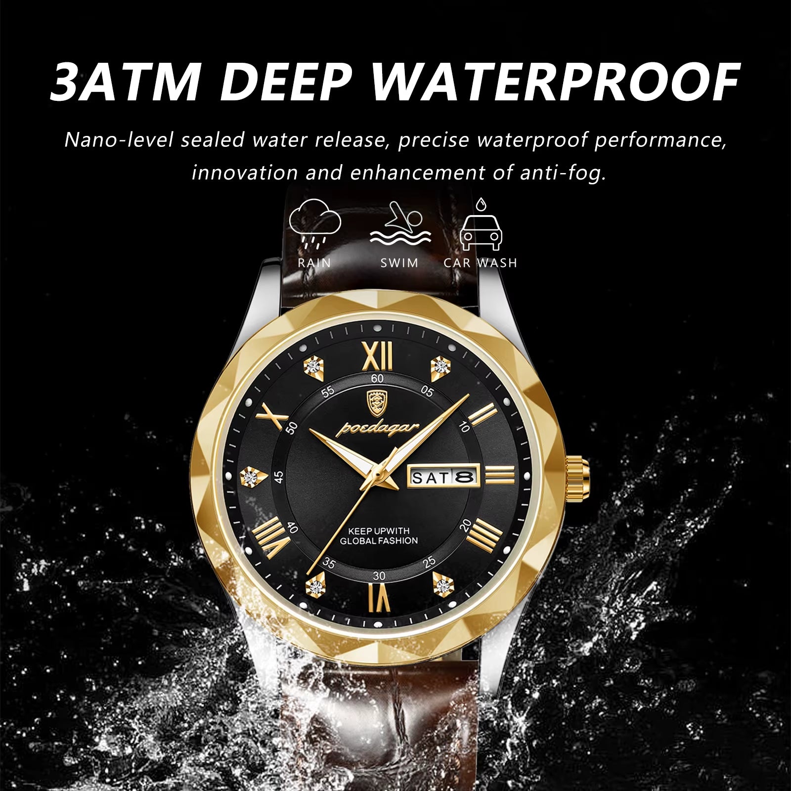 Luxury Business Man Wristwatch Waterproof Luminous Date Week Men Watch for Men Quartz Clock Leather Men'S Watches Reloj