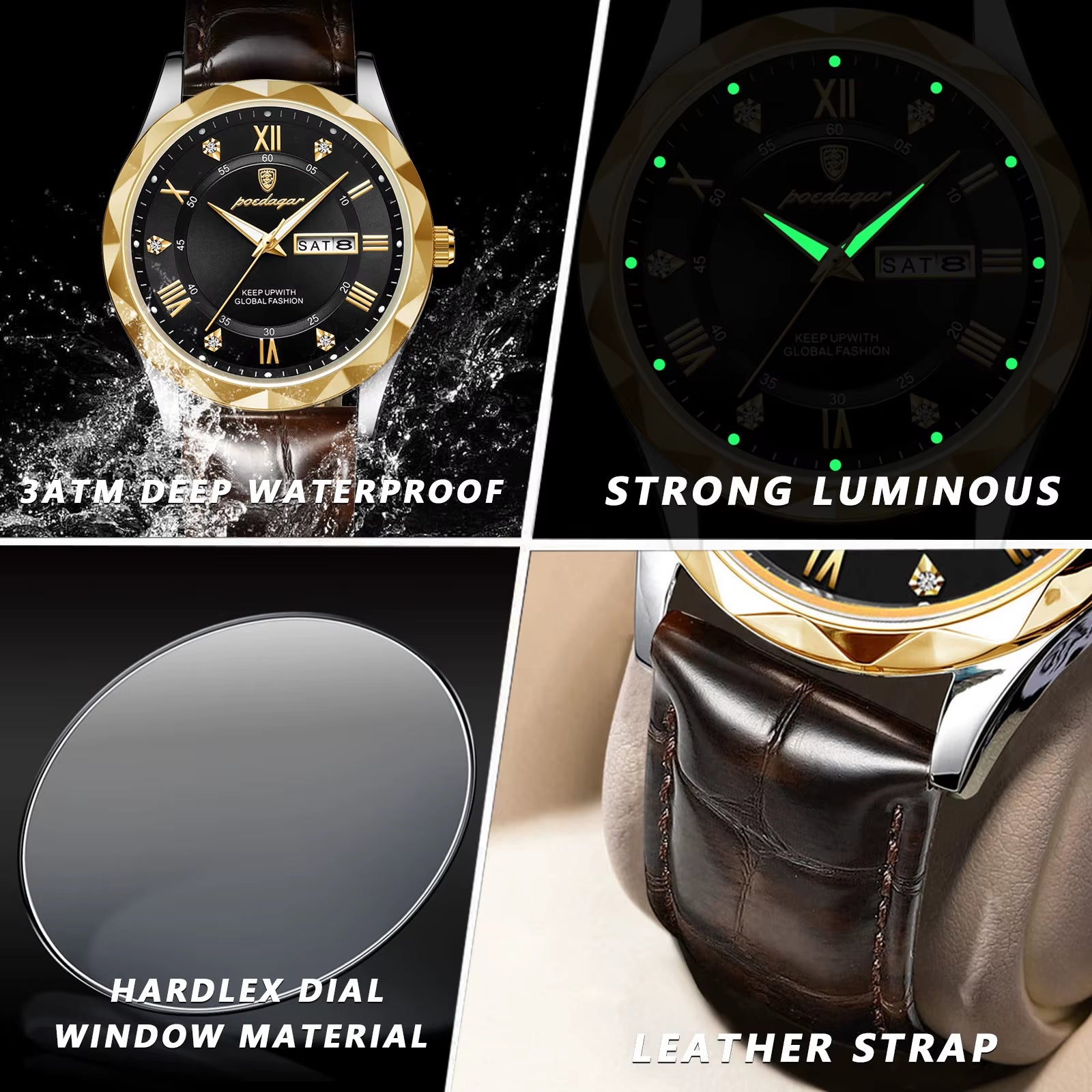 Luxury Business Man Wristwatch Waterproof Luminous Date Week Men Watch for Men Quartz Clock Leather Men'S Watches Reloj